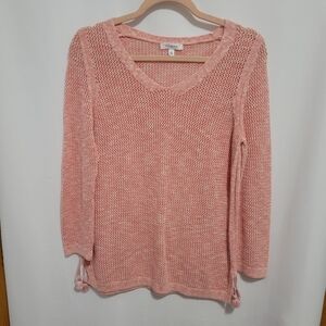 Talbots Soft Pink Knit Mesh V-neck Long Sleeve Sweater, Size MP